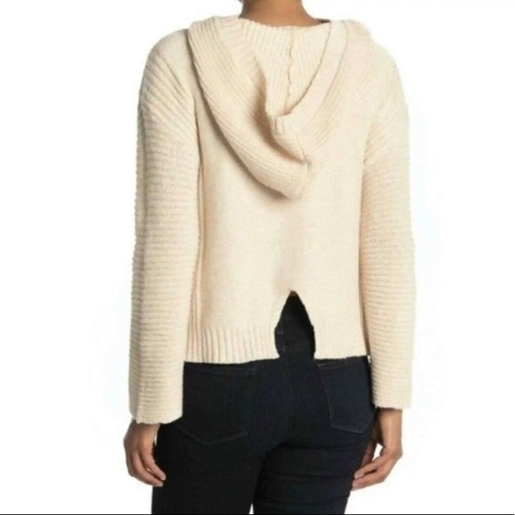 Abound Hooded Back Slit Cotton Blend Cozy Hooded Knit Sweater Cream Size S NWT. - Picture 2 of 9
